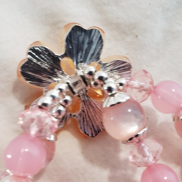 Pink Orange Flower Beaded Double Strand Bracelet Unbranded Elastic Stretchy - Picture 6 of 7